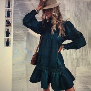 Shein sold out tie neck ruffle hem smock dress